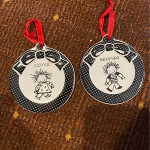 Sister and Brother porcelain ornaments by, Marci Set of 2